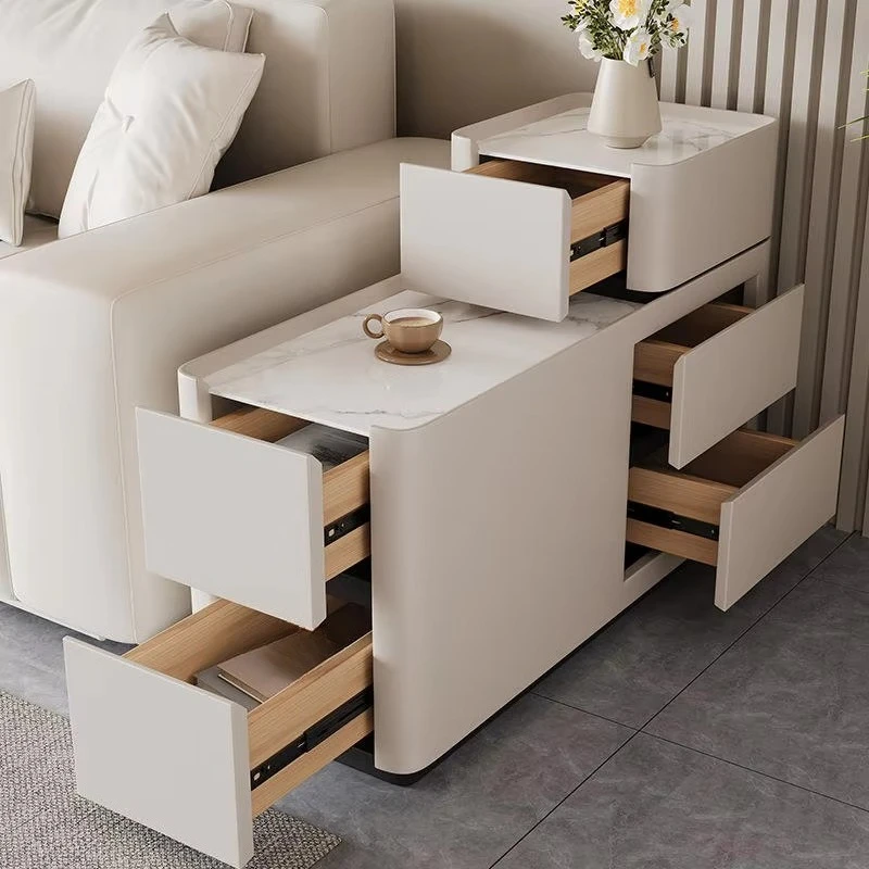 Multi-Functional Bedroom Nightstand - High-End  Sofa Side Cabinet & Solid Wood 5-Drawer Coffee Table with Power Strip