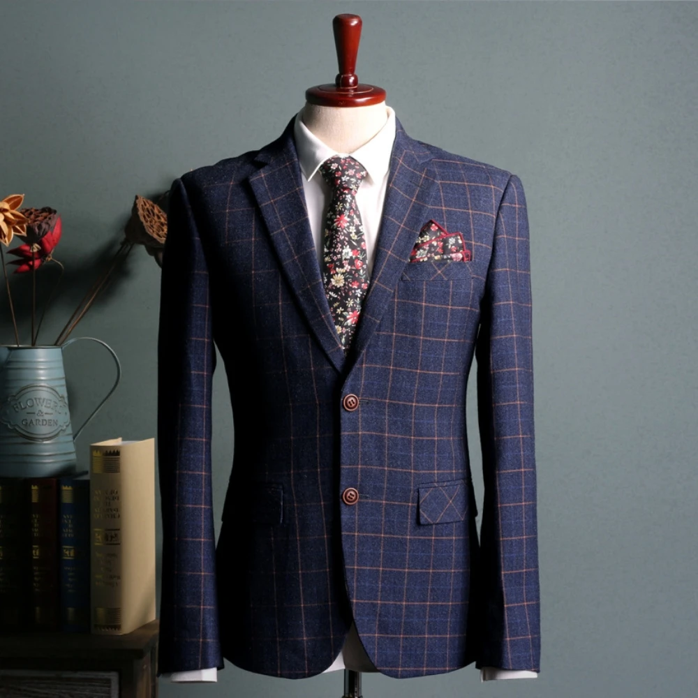 Blue Patterned Mature Suit Set For Men Two Pieces Glamorous Groom Wear Casual Wedding Party Tuxedo Four Seasons Popular