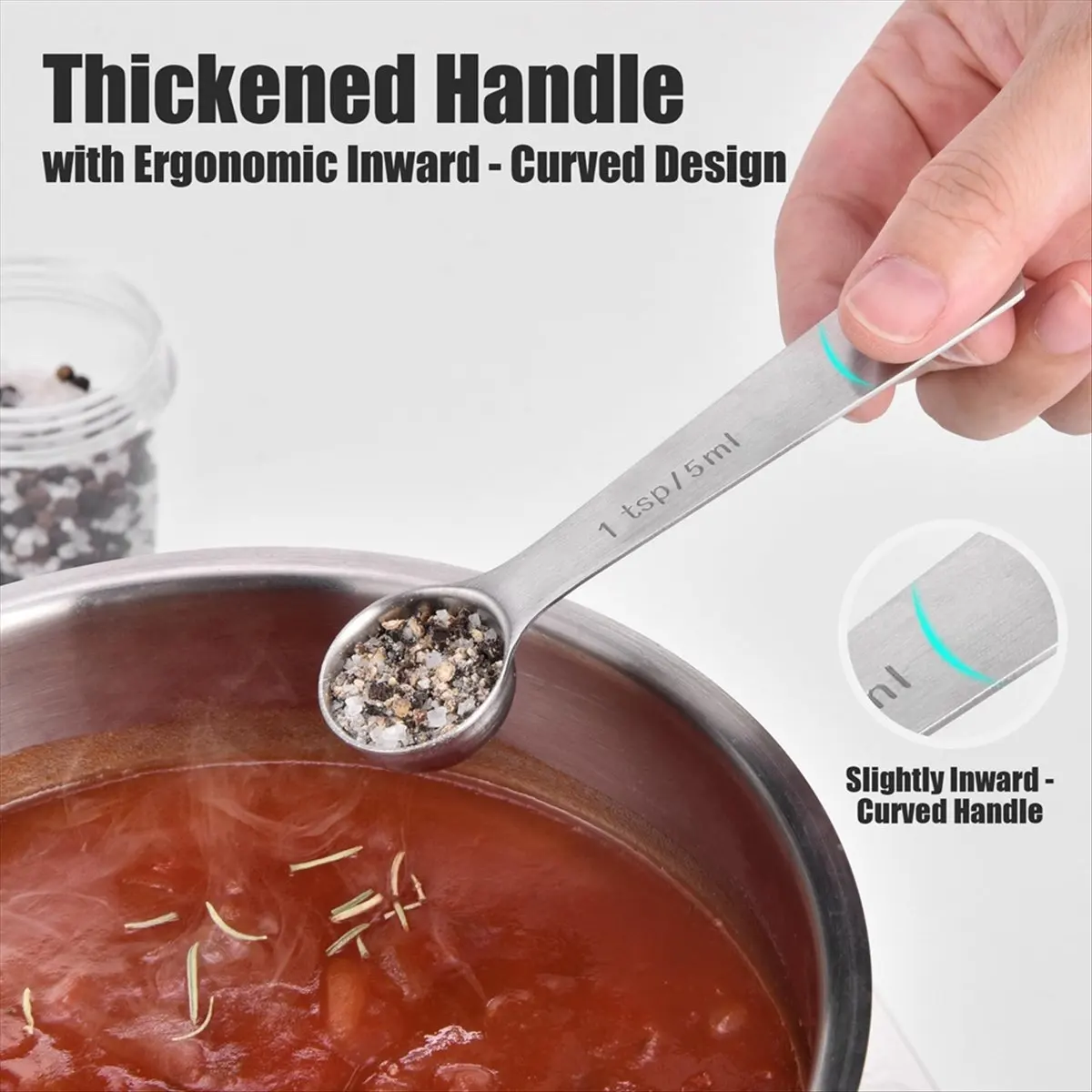 New Measuring Spoons Set of 5-18/8 Stainless Steel Heavy Duty Teaspoons for Dry and Liquid Ingredients, Dishwasher Safe
