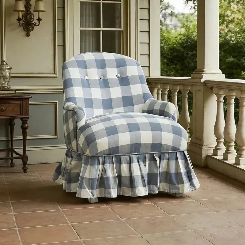 # Italian Vintage Checked Fabric Foam Armchair Sofa Furniture for Living Room Bedroom Dining Room Balcony Villa