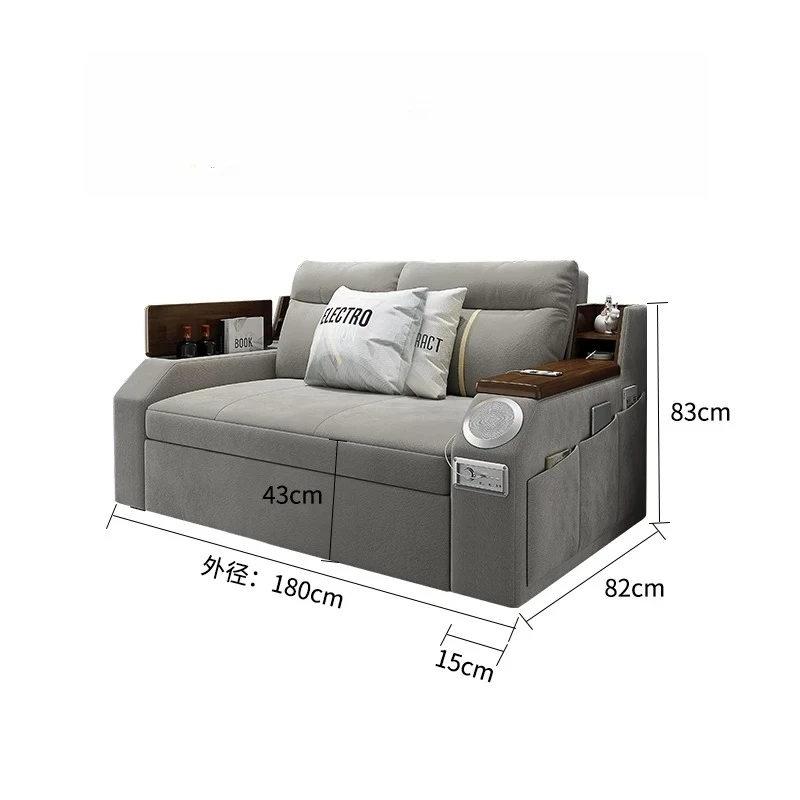CX solid wood sofa bed dual-purpose foldable multi-functional living room telescopic push-pull bed
