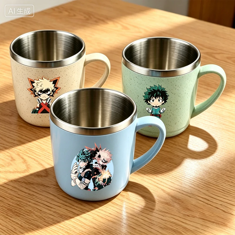 My Hero Academia Wasserbecher, Modischer 304 Edelstahlbecher, Kreativer Griff, Kaffee-Milch-Becher, Trinkflasche, Wasserflasche, Geschenk