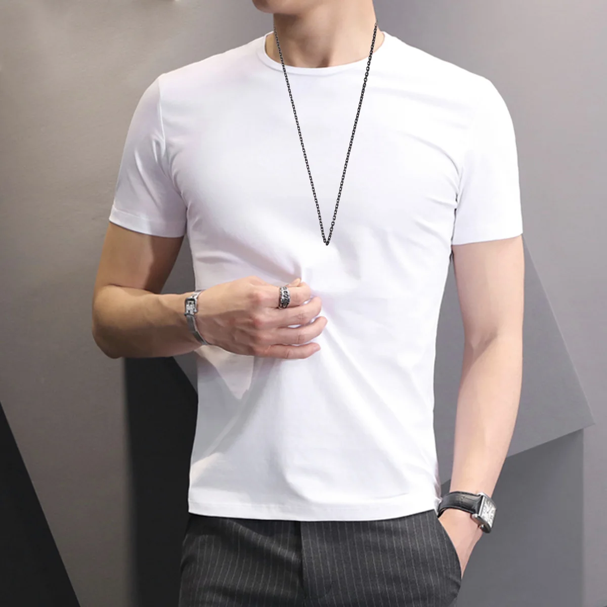 

5pcs Black Necklace 50Cm 2Mm Stainless Steel Simple Pendant For Men Durable Man Jewelry Gift Accessory Fashion Chain