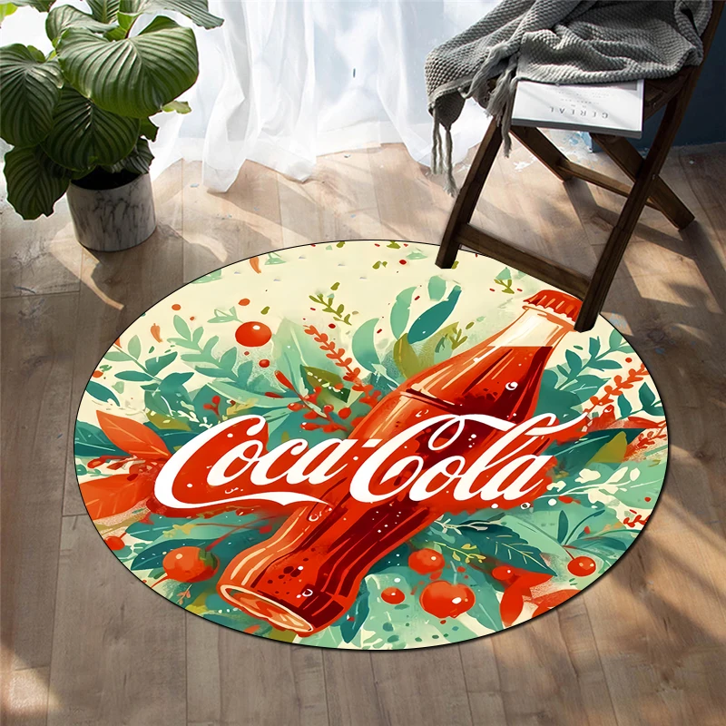 Coca Cola Round Carpet for Living Room Rugs Camping Picnic Mats Flannel Anti-Slip Rug Yoga Mat Gifts