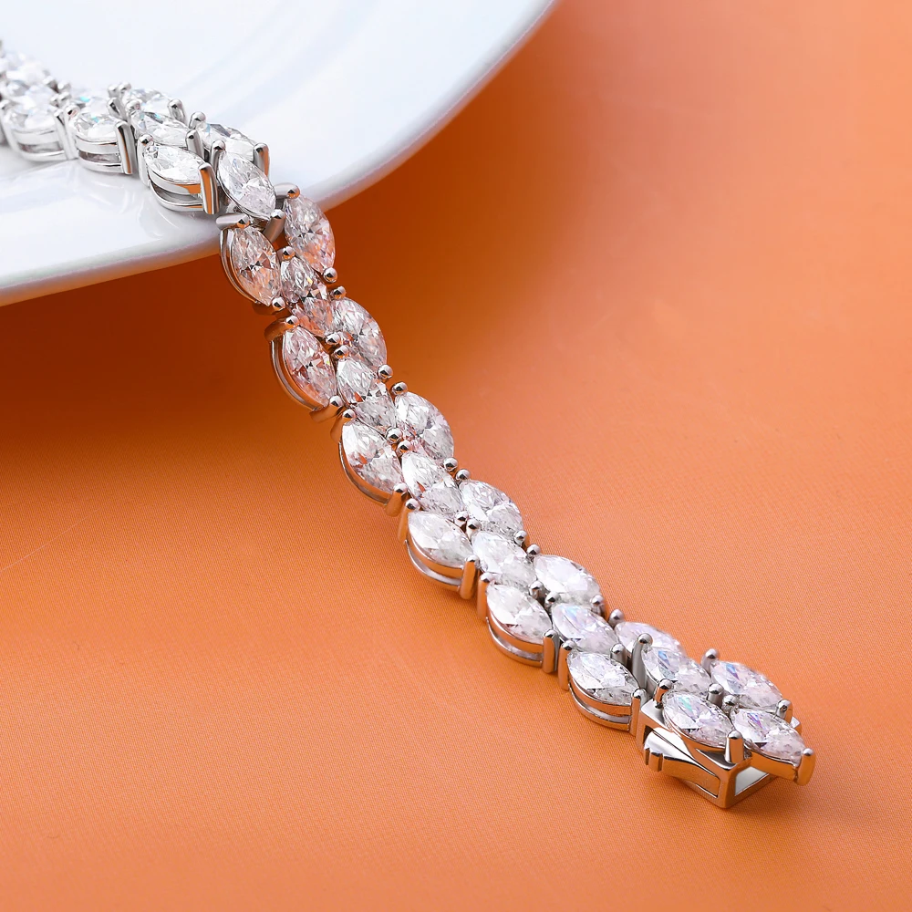 TEMGF S925 سوار الفضة 0.3CT ماركيز مويسانيتي البطانة 15-18 سنتيمتر طول للنساء موضة أنيقة غرامة مجوهرات