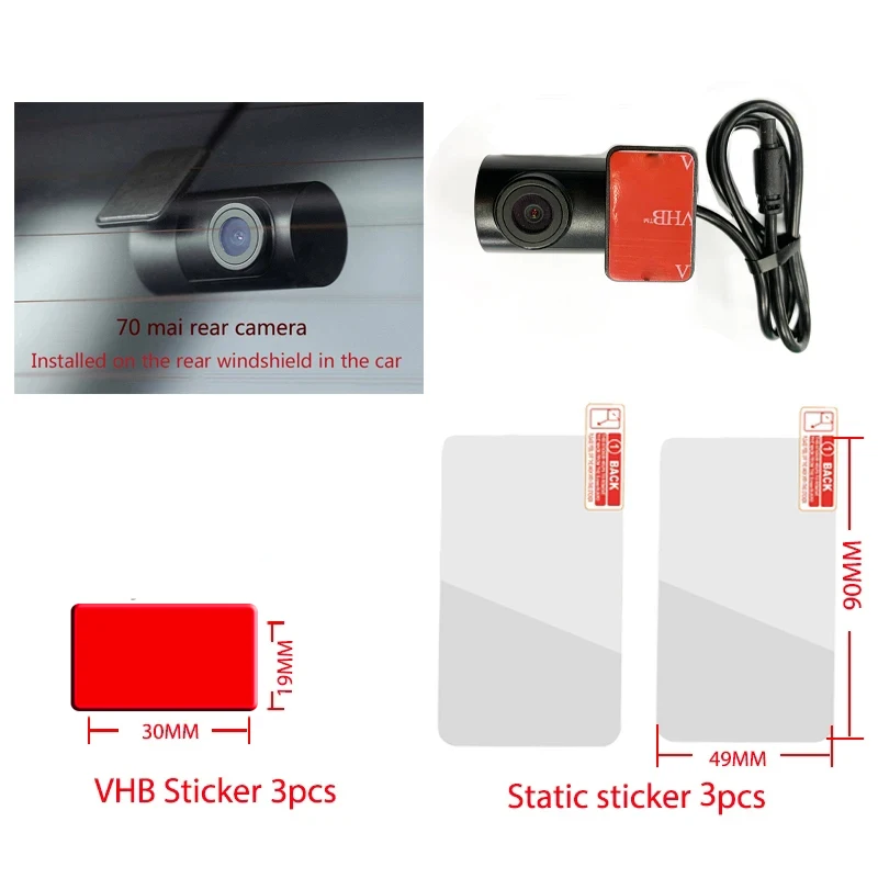 Stiker Dash Cam Pro plus, untuk 70mai Dash Cam Pro plus + A500S VHB stiker statis dan stiker statis untuk 70mai A510 Lite2 A200 mobil DVR pemegang VHB 3 buah