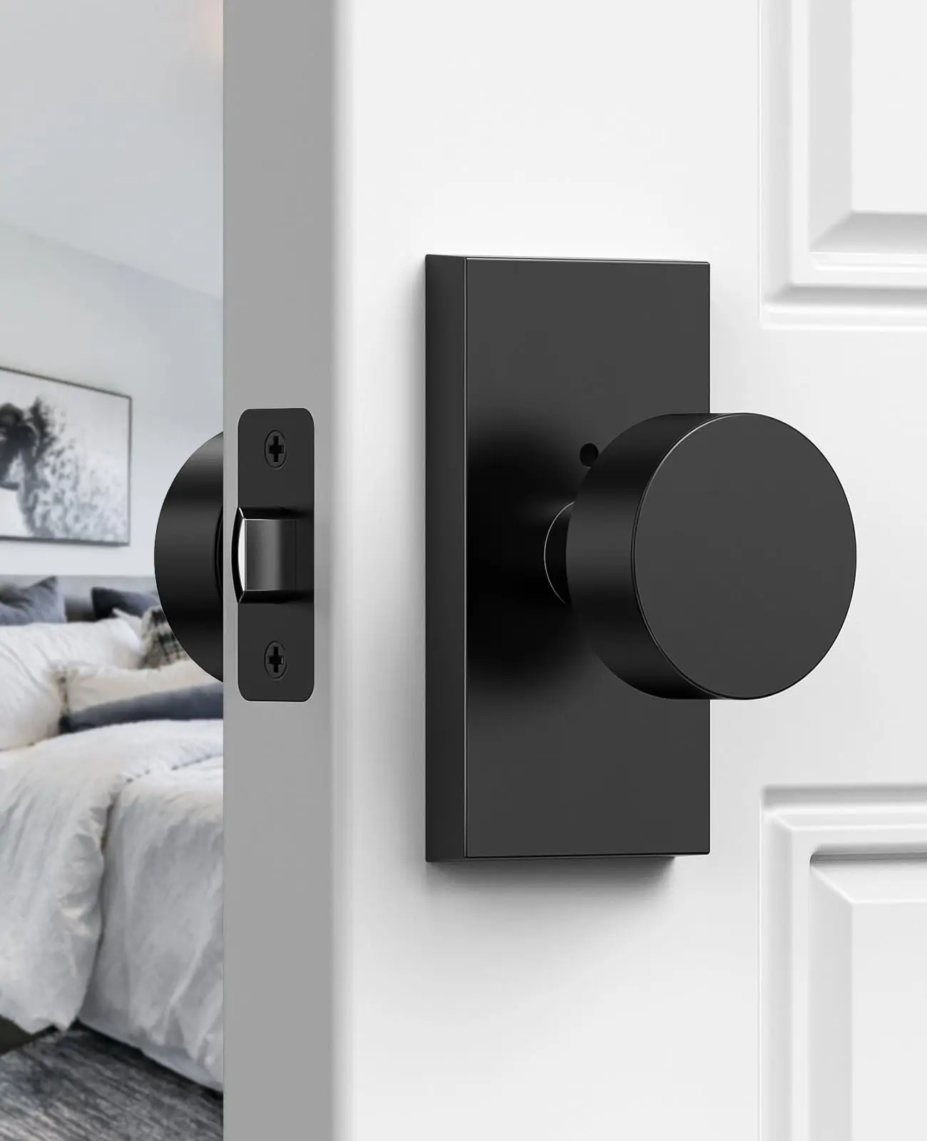 2 Pack Privacy Door Knob, Interior Black Door Knobs, Rectangular Modern Door Knob for Bedroom Bathroom Study Office