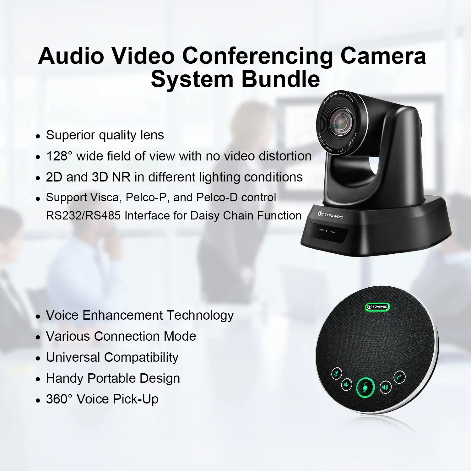 Audiovisual Collaboration System 20x Optical Zoom 1080p USB Conference Camera Wireless Dongle Blue Tooth Speakerphone