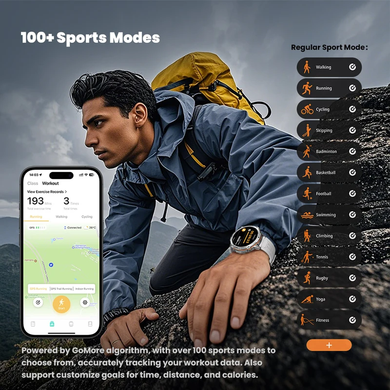 Pour XIAOMI 1000MAH résistance Sport montre intelligente hommes 1.73 pouces HD écran GPS tracker boussole Bluetooth appel étanche montre intelligente