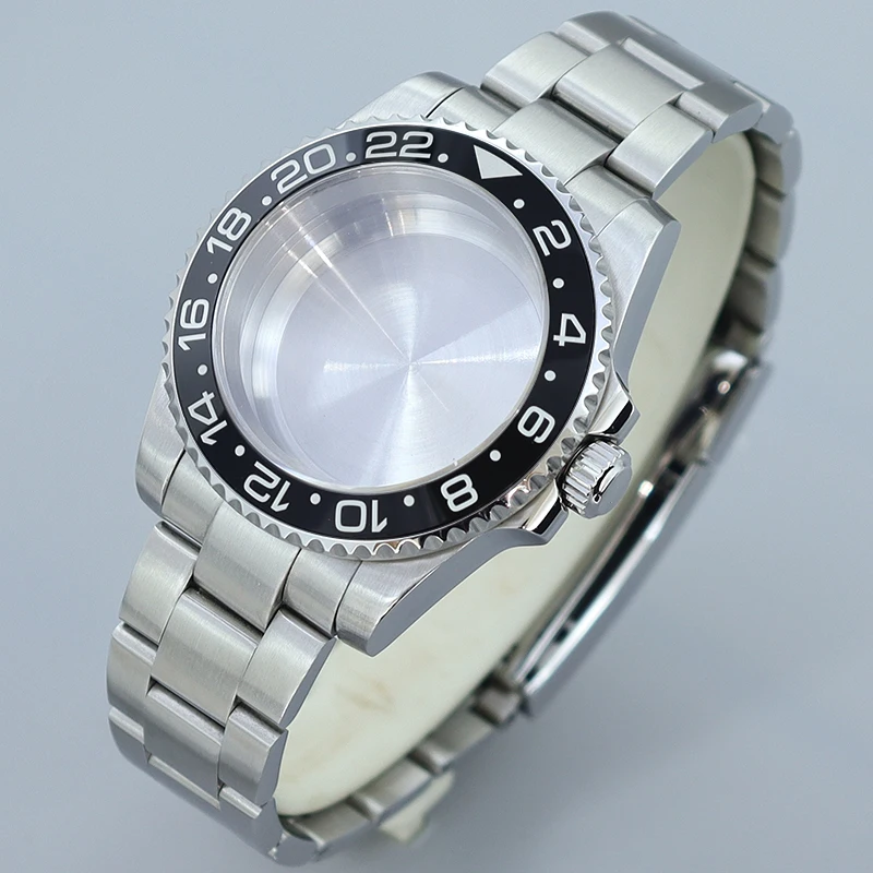 Casing jam tangan NH35 40MM tali besi tahan karat disikat kristal safir cocok Seiko NH35 NH36 4R36 8215 2824 gerakan untuk GMT MASTER