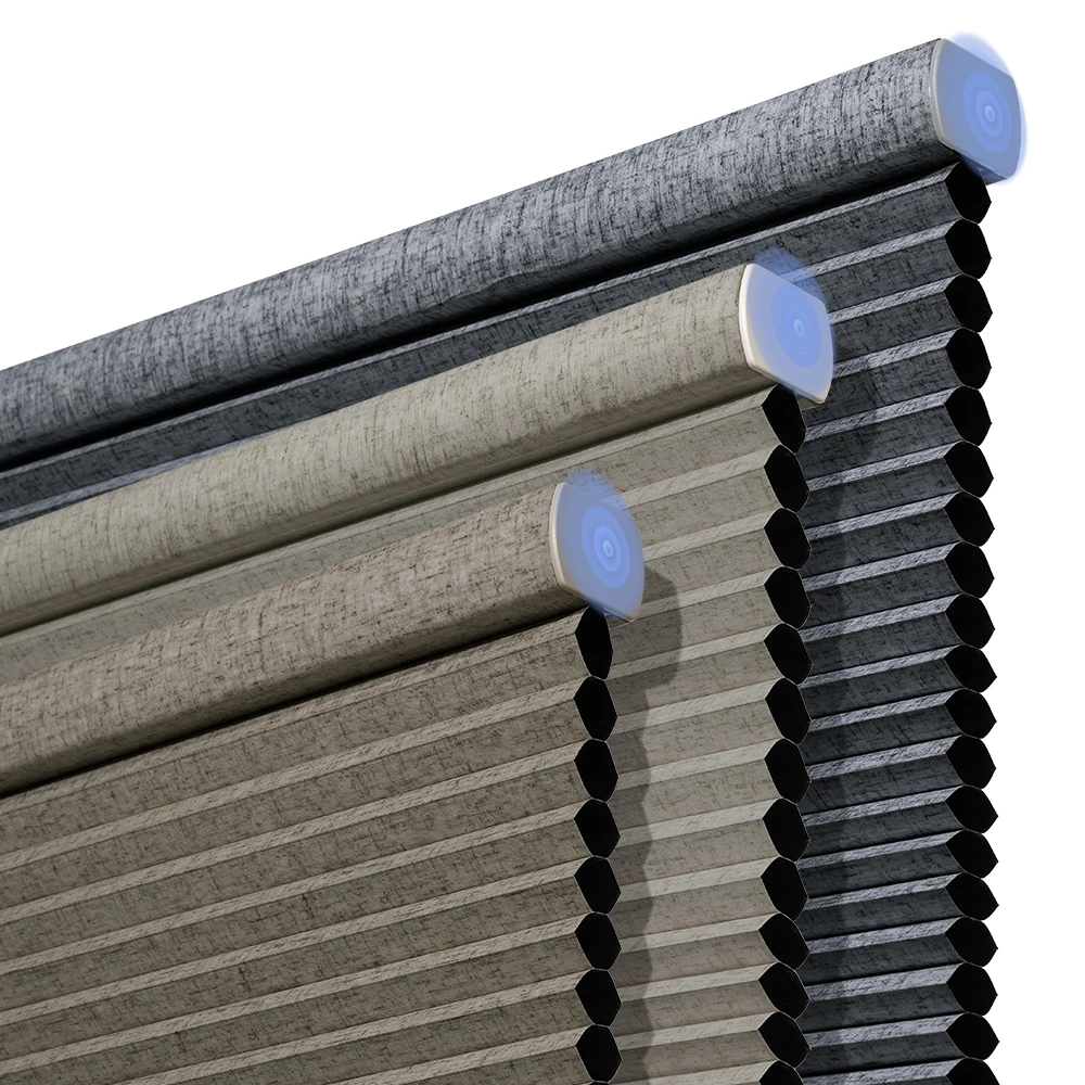 Motorized Blackout Honeycomb Cellular Blinds with Linen Wrapped Edges Cordless Metal Windows Shades for Home & Hotel Black Color