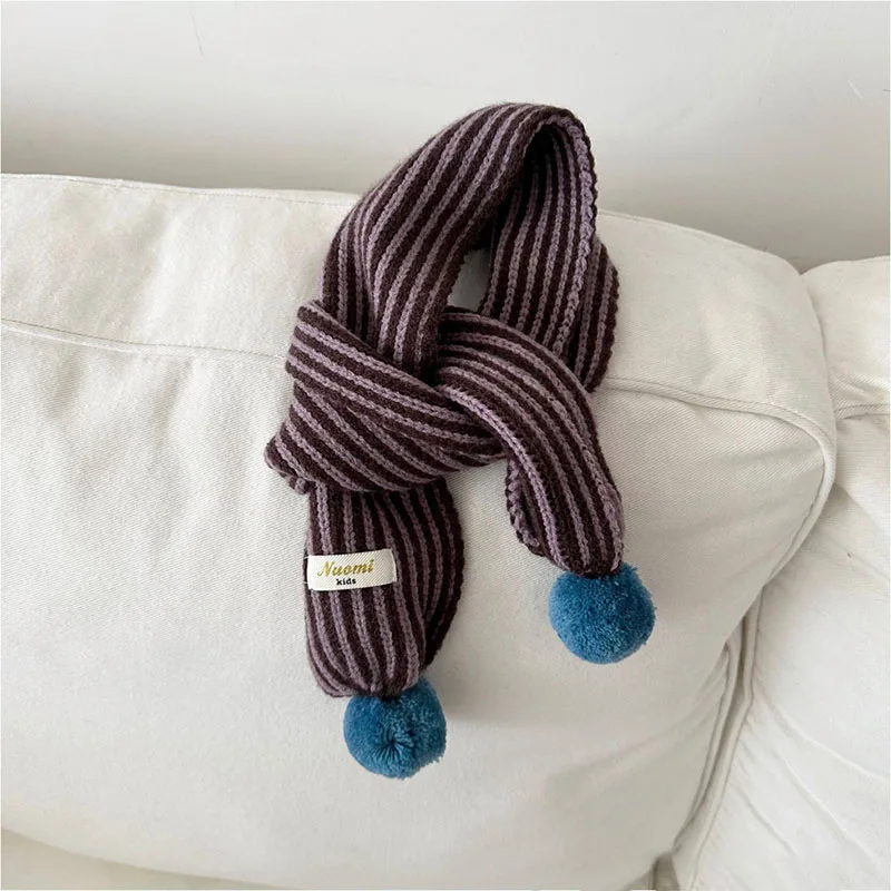 MILANCEL Neue Winter Kinder Schal Nette Vertikale Streifen Baby Jungen Warme Schal Pelz Ball Dekoration Kinder Mädchen Zubehör – Detail 10