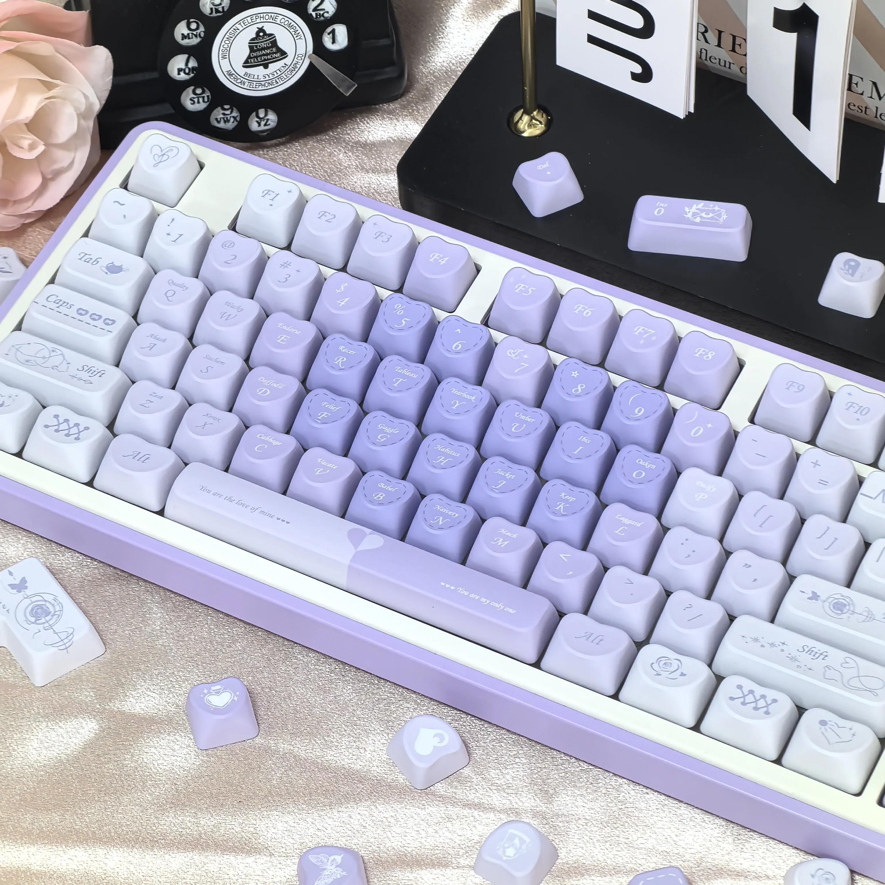 

Gradient Purple Keycap New Love Shape Lo Pbt Romantic French Style For Mechanical Keyboard 120Key Diy Cute Heart Shaped Keycaps