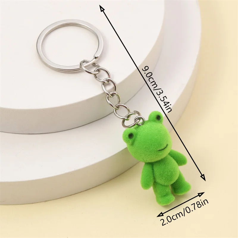 Cute 3D Flocking Frog Keychain Flocked Little Frog Couple Mobile Phone Pendant Car Keyring Earphone Backpack Charms Bag Decor