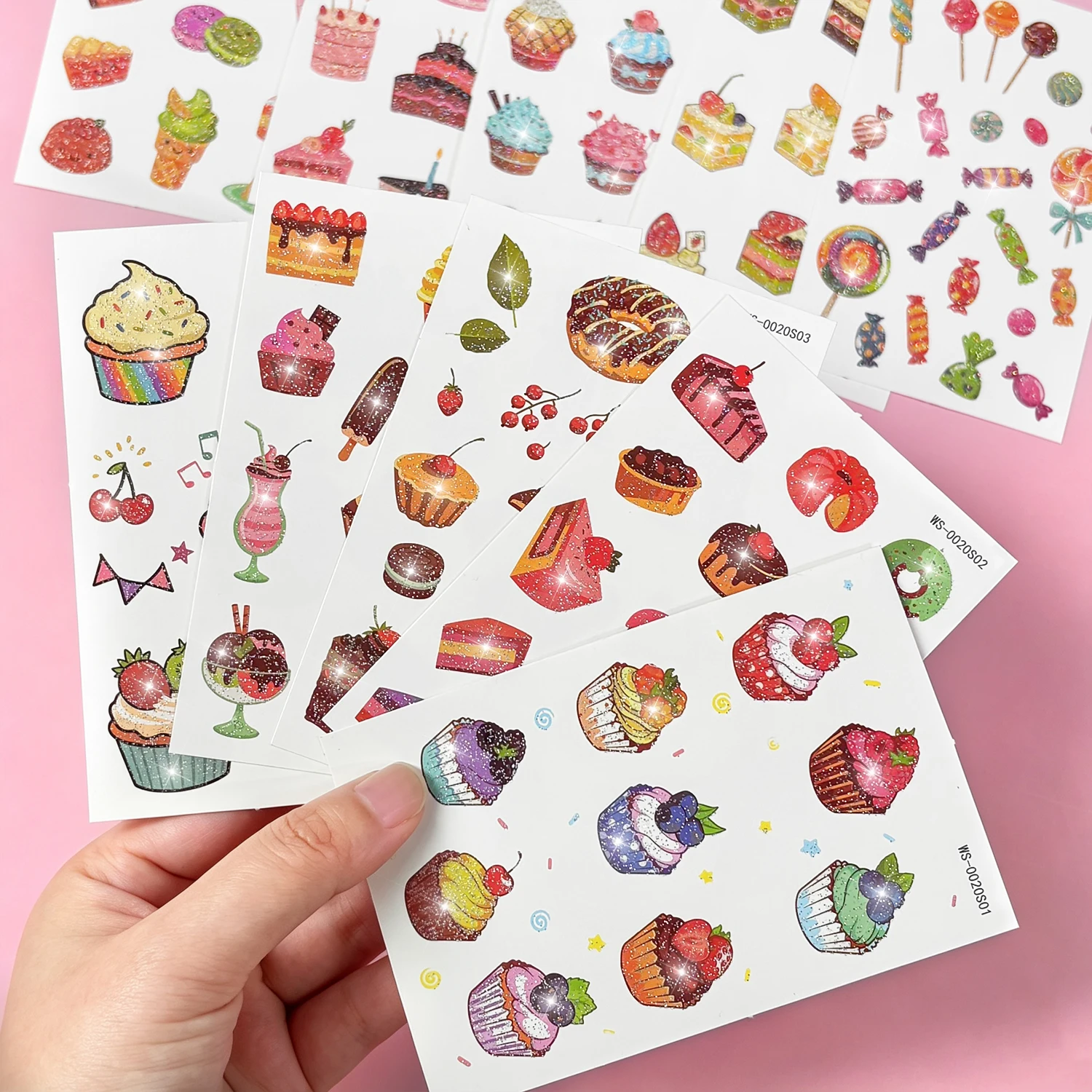 10Sheets Kids Glitter Dessert Temporary Tattoos Cute Cake/donuts/Ice Cream/Swiss Roll Tattoo Stickers Child Birthday Body Decor