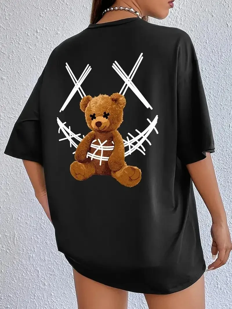Ein ausgestopfter Bär gebunden mit einem Verband drucken T-Shirts weibliche lässige weiche Tops Mode