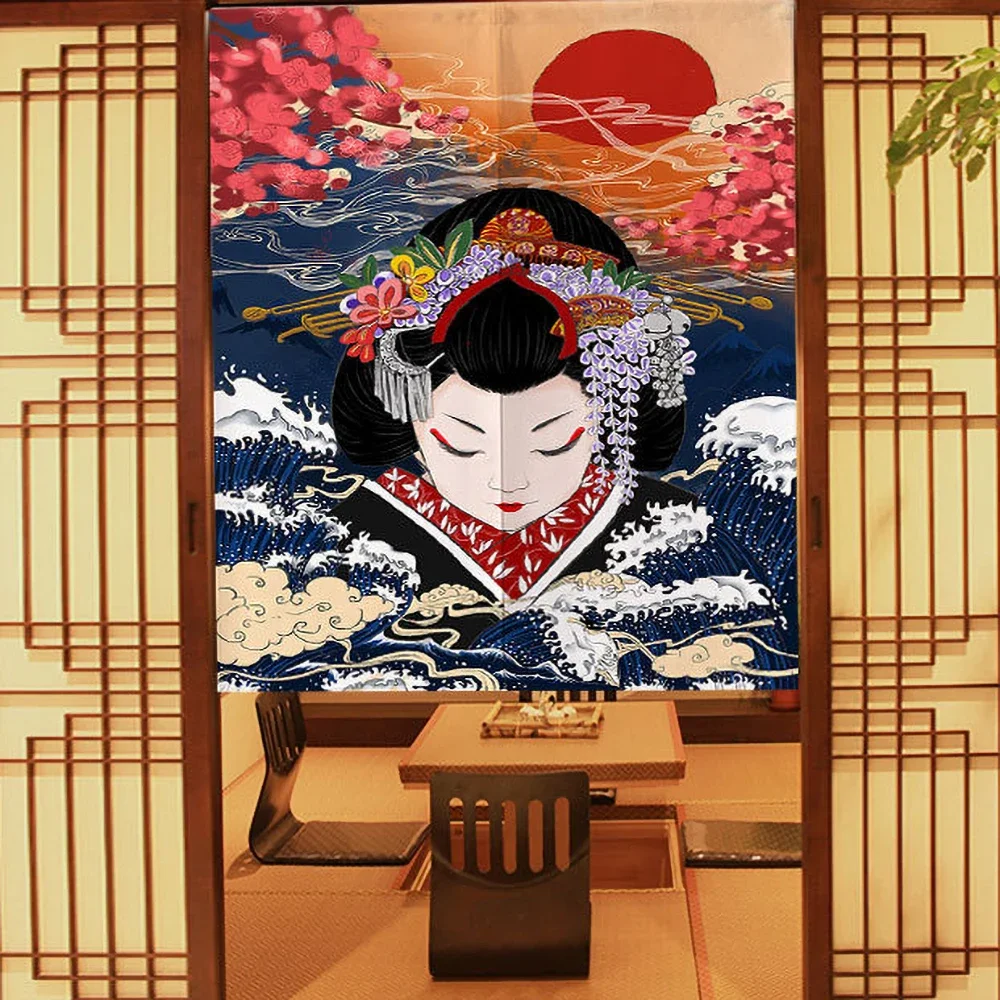 Ukiyo-E Doorway Curtain Kabuki Geisha Noren for Sushi Shop Izakaya Decoration Kitchen Curtains Japanese Colorful Door Curtain