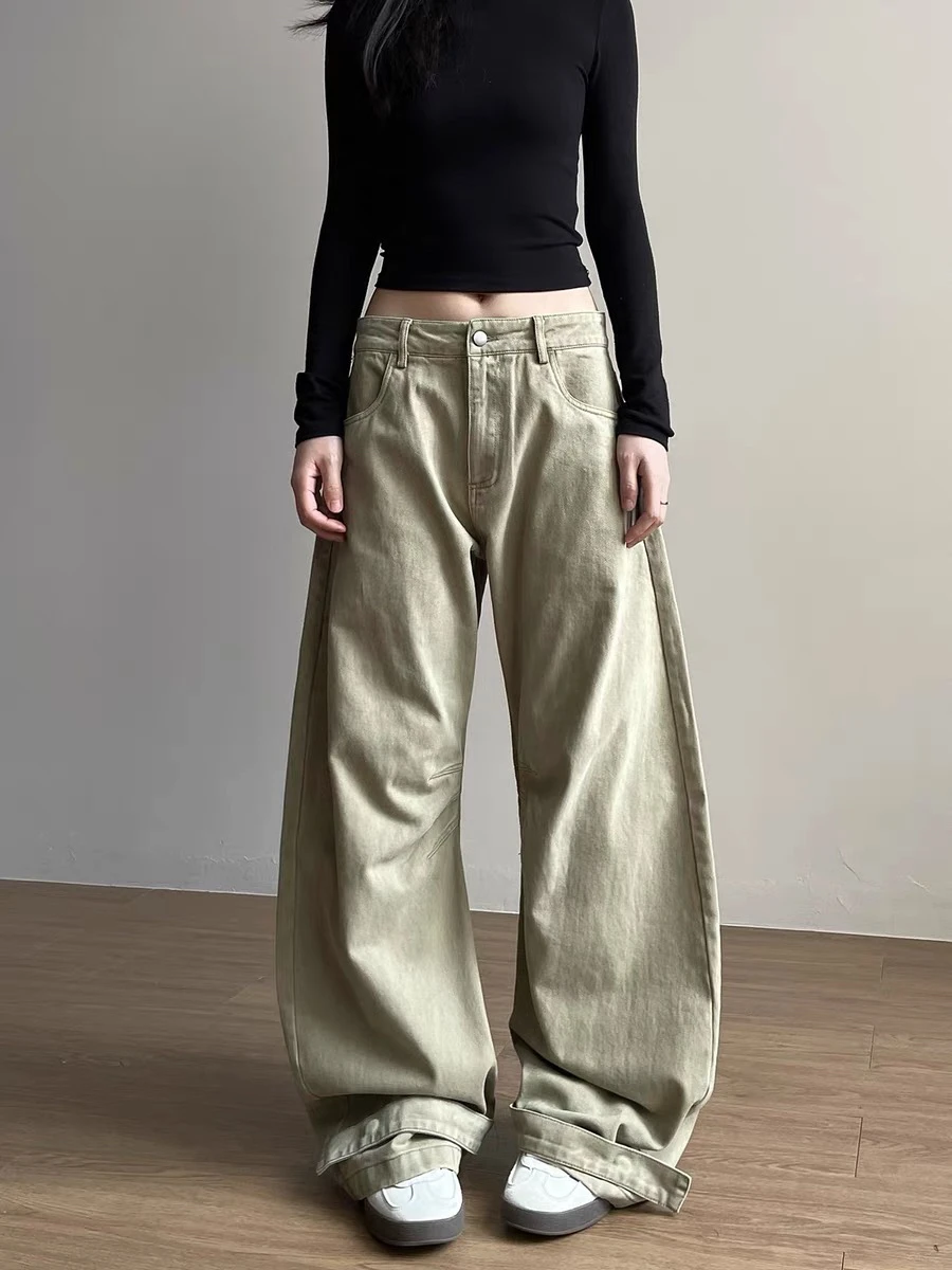 Pantalon de travail avec couteau à jambes larges, style rétro américain, ample et plissé, Design sens, droit, longueur au sol