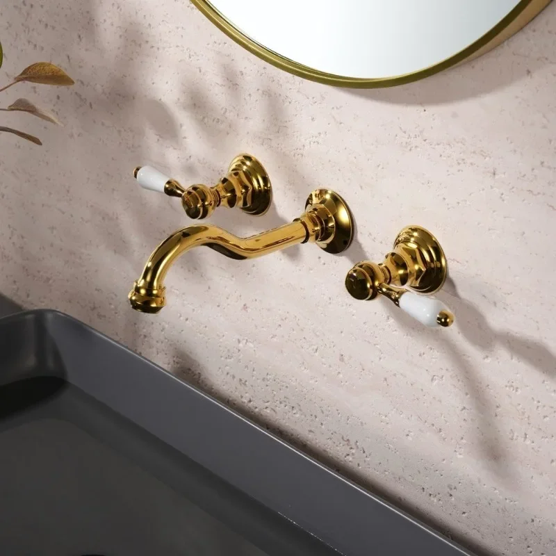 Rubinetto da incasso a scomparsa interamente in rame, tipo a parete sepolta, rubinetto da bagno