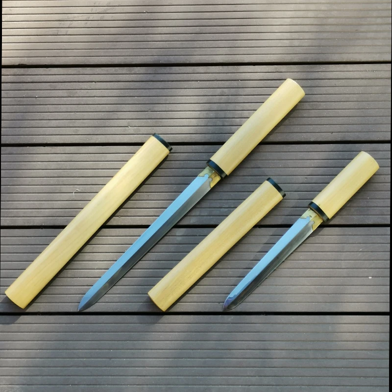 Small Knife,Opener, Chinese Jian Sword,Real Steel Sword, Shirasaya Wakizashi /Tanto Ken Blade Shape, Log Wood Nature Color,