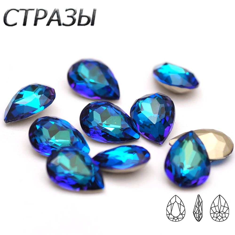 CTPA3bI New 5A Quality Bermuda Blue Glass Loose Rhinestones Drop Glitter Crystals Nail Art Accessories Decoration Diamond Gems