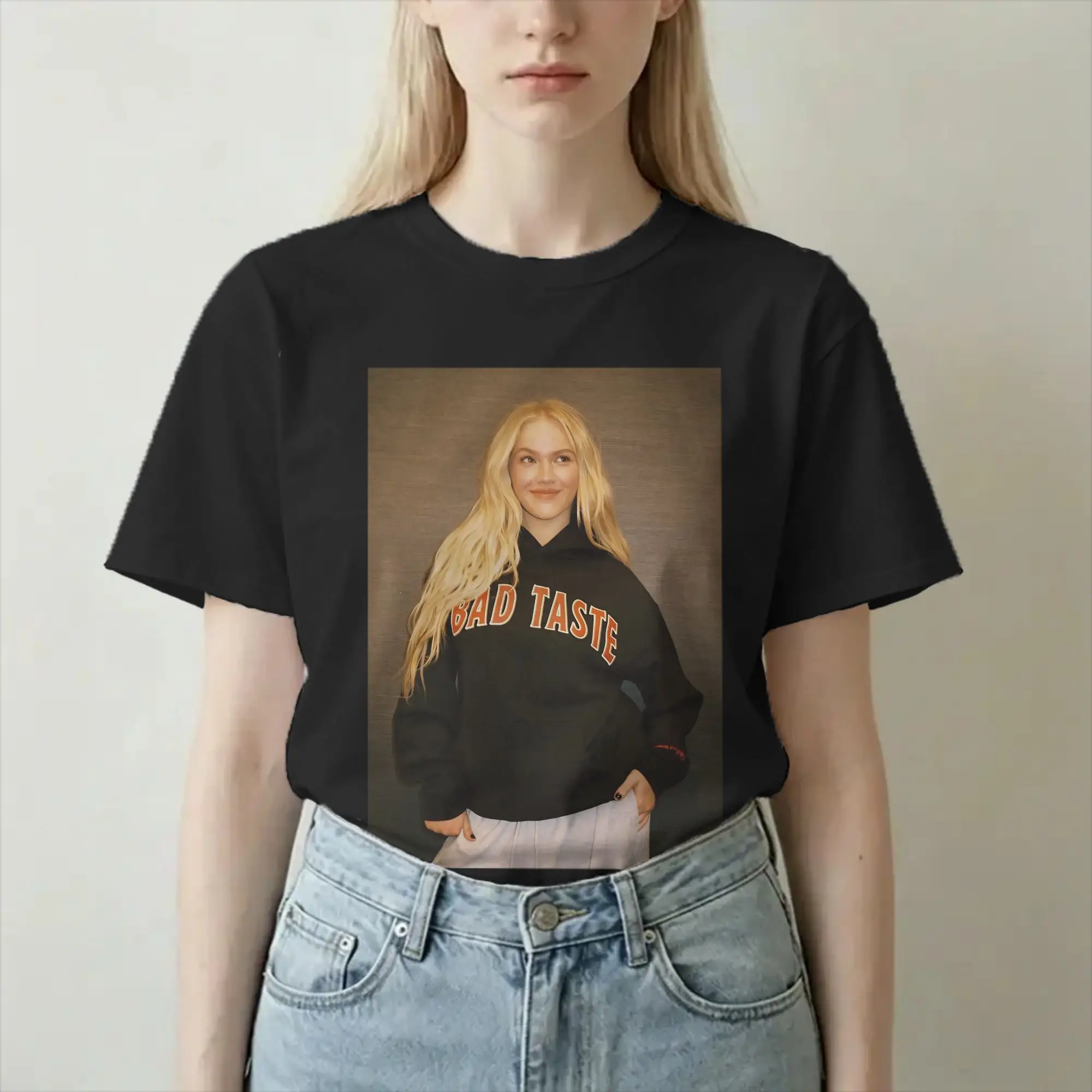 Camisetas para homens e mulheres, com estampas originais, da cantora Freyas e do grupo Skyes, em algodão puro, de manga curta, com gola redonda, dispo