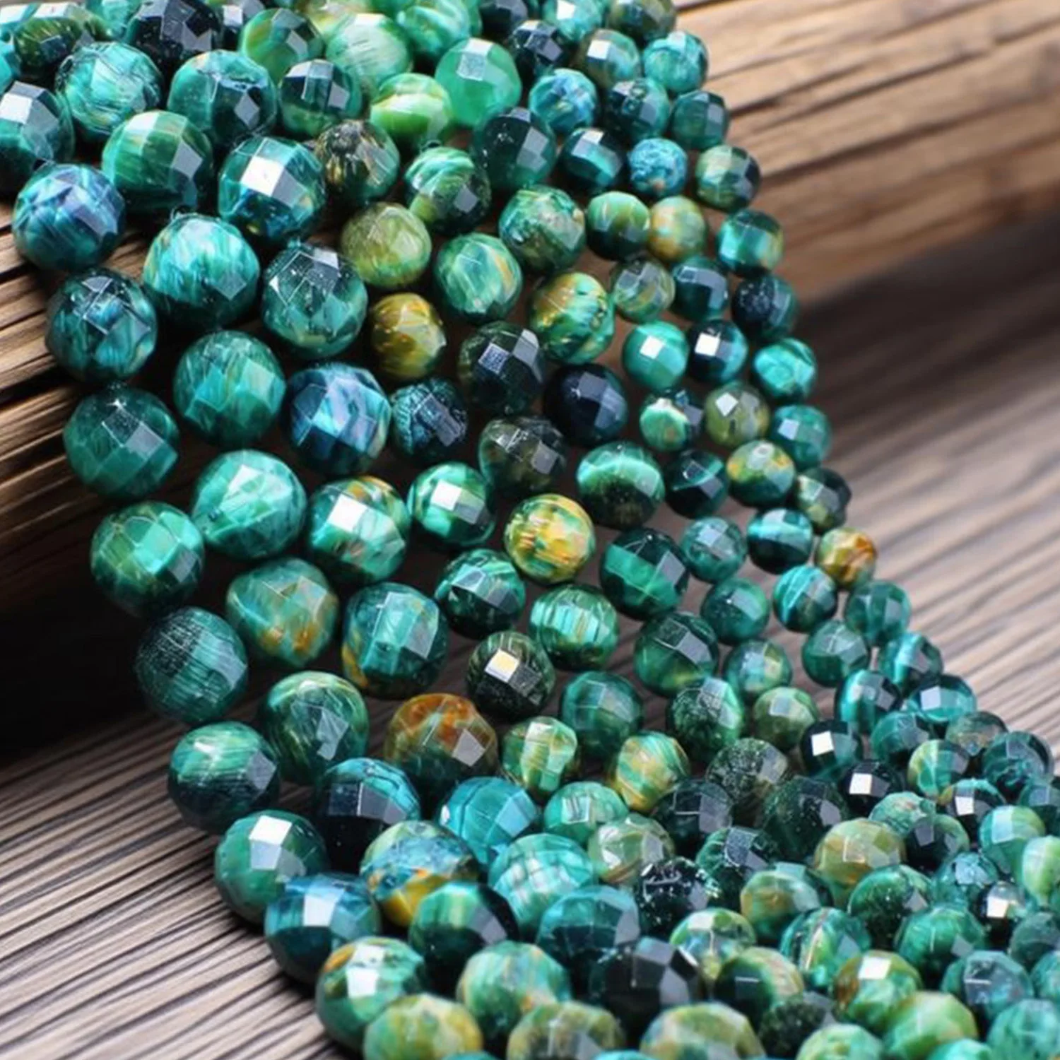 Wholesale Natural Green Tiger Eye Stone Beads AAA Faceted Round Loose Beads for Jewelry Making Diy Bracelet Beading Accessories