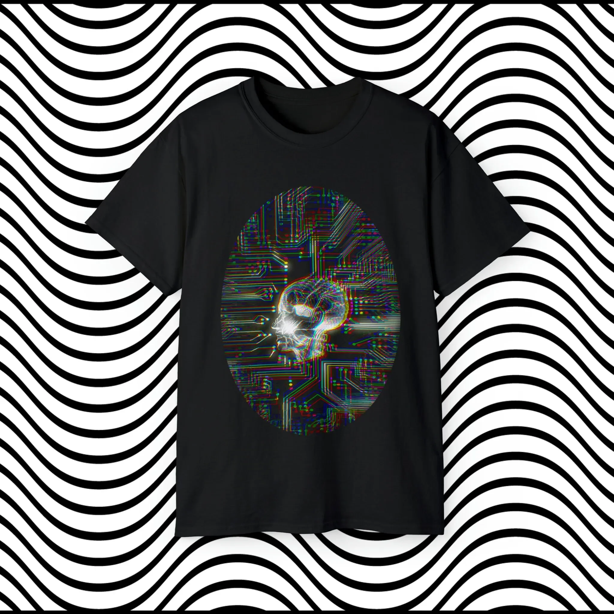 Circuitboard Cyber Brain Man Glitch Ultra Cotton T Shirt