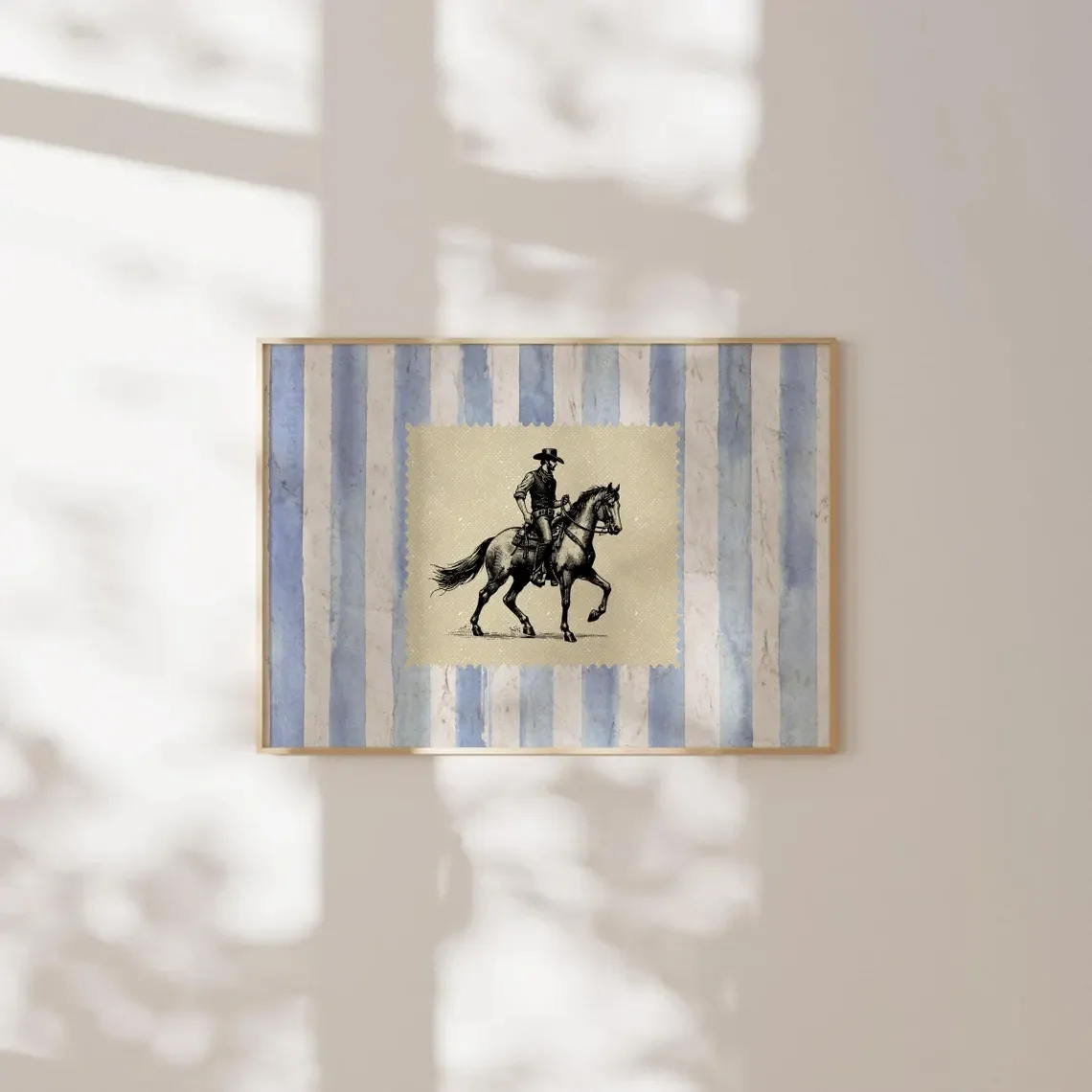 Vintage Striped Rodeo Print Western Bedroom Print Cowboy Wall Art Rustic Mid Century Modern Decor Retro Horse Print