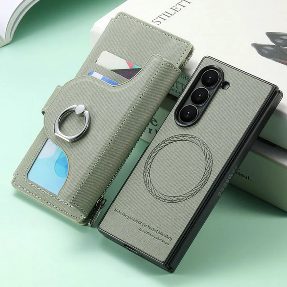 

Флип-чехол для Samsung Galaxy Z Fold 7 5G 2025 2в1 со съемной молнией, кожаный кошелек Funda для Galaxy ZFold6 5 4 3 Fold7 Cover