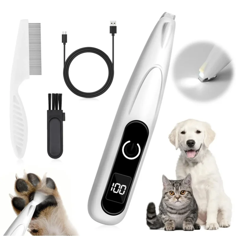 Tierhaarschneider mit LED-Anzeige, extrem geräuscharme Keramik- und Edelstahlklingen, USB-wiederaufladbarer elektrischer Tierpflegeschneider zum Schneiden von Hunde- und Katzenfell