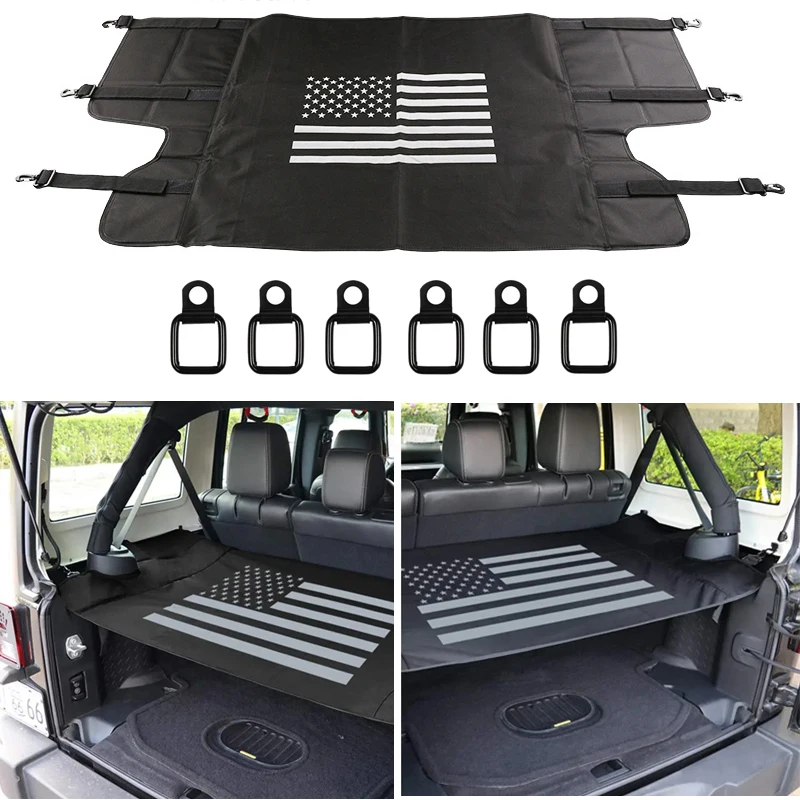 For Jeep Wrangler 2007-2017 4-Door Car Trunk Luggage Sunshade Curtain with Asterisk, Buckle Screw, Trunk Storage Panel,Canopy