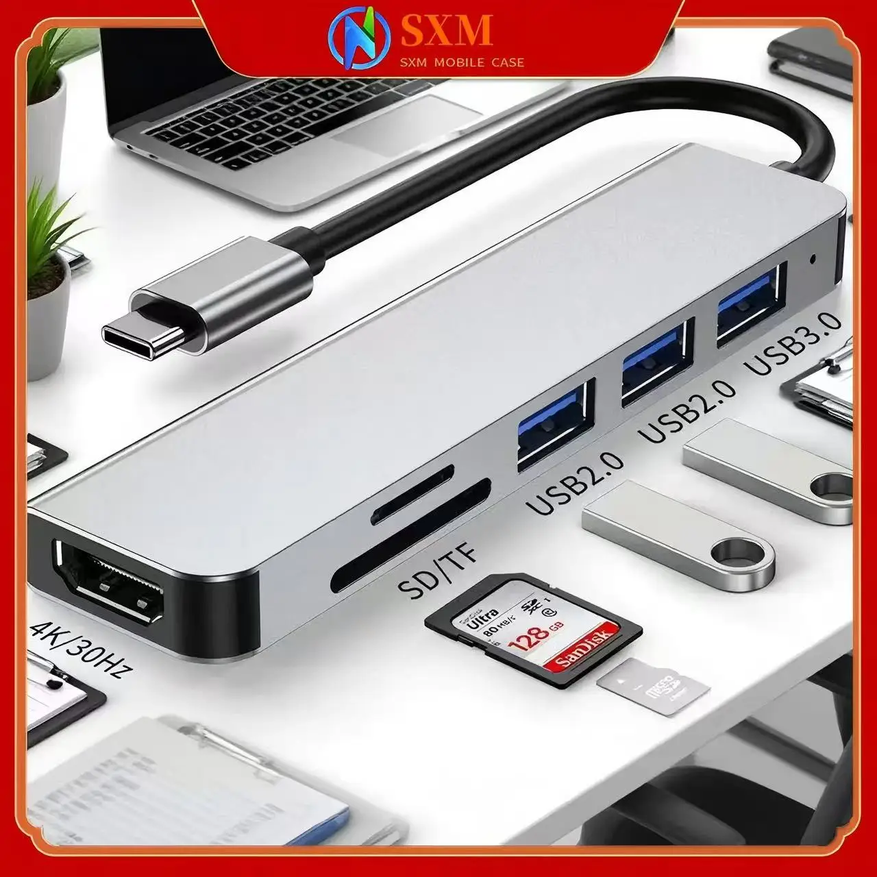 

Удлинитель USB-концентратора TypeC подходит для док-станции 6-в-1 конвертера для ноутбука Apple.