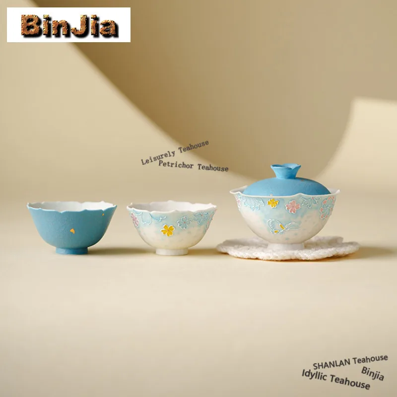 

Морской синий посыпанный золотой ворс Красочный цветочный чайный сервиз Полный набор Ретро набор для чайной церемонии Чайный сервиз и чайная чашка Набор чайной посуды Ремесло