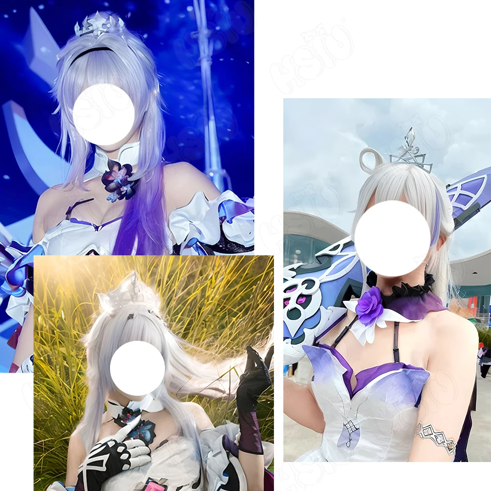 Kiana Kaslana Cosplay Wig Fiber synthetic wig Game Honkai Impact 3 Cosplay「HSIU 」White mixed purple ponytail long Wig+Wig Cap