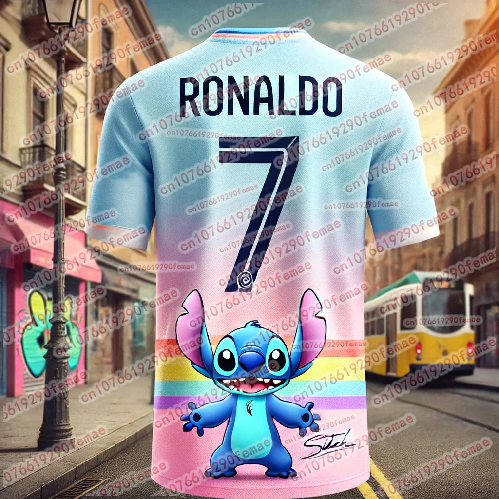 Stitch And Ronaldo Cartoon 3D Printed T-shirts For Daily Boys And Girls, Street Fashion, Cute, Comfortable Kids Tops