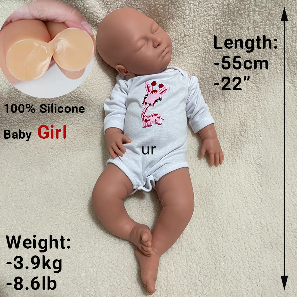 55cm Weighted Full Silicone Reborn Baby Girl Cuddly Lifelike Unpainted Solid Newborn Doll for Painter Collector Kids Toy Gifts