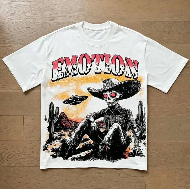 2026 Men Horror Zombie Skull Graphic T Shirt Vintage Comic Blue Chest Print Crewneck Tees Unisex Black Oversized Short Sleeve