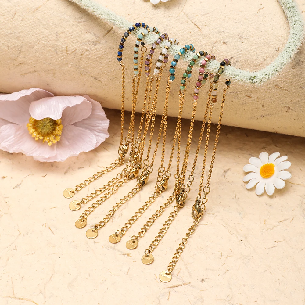ZMZY 2-3mm Natural Stone Bracelets for Women Gold Plated Stainless Steel Chain Minimalism Bohemian Jewellery Gifts For Girls