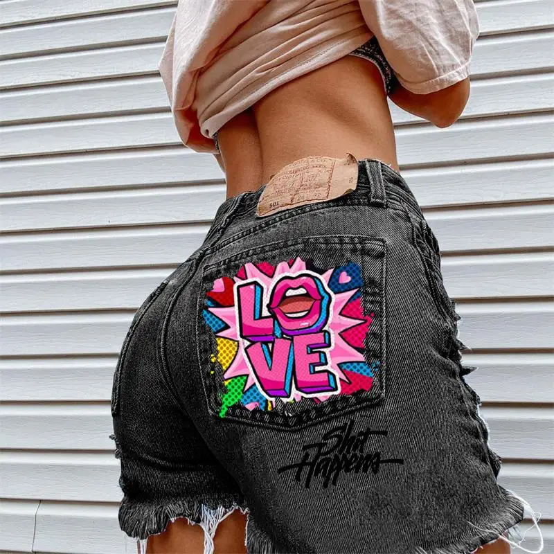 Pantaloncini di jeans da donna 2024 estate nuova moda stampa Rock Street Girl Hip Hop Casual Plus Size pantaloncini di jeans