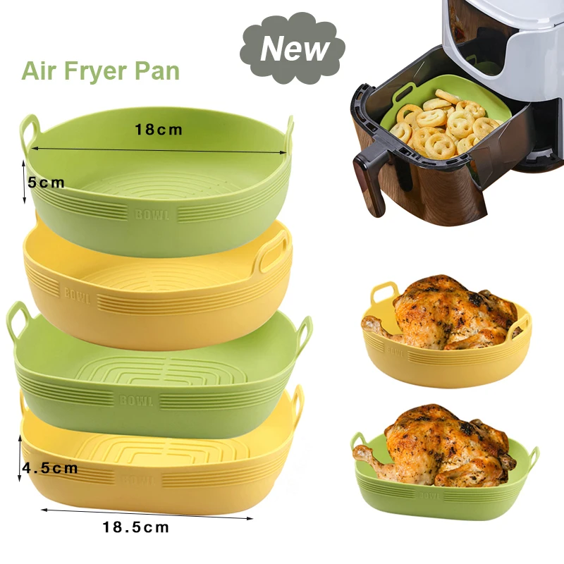 New Air Fryer Silicone Basket Round Silicone Tray For Air Fryer Easy Clean Liner Pizza Plate Grill Pan Mat Air Fryer Accessories