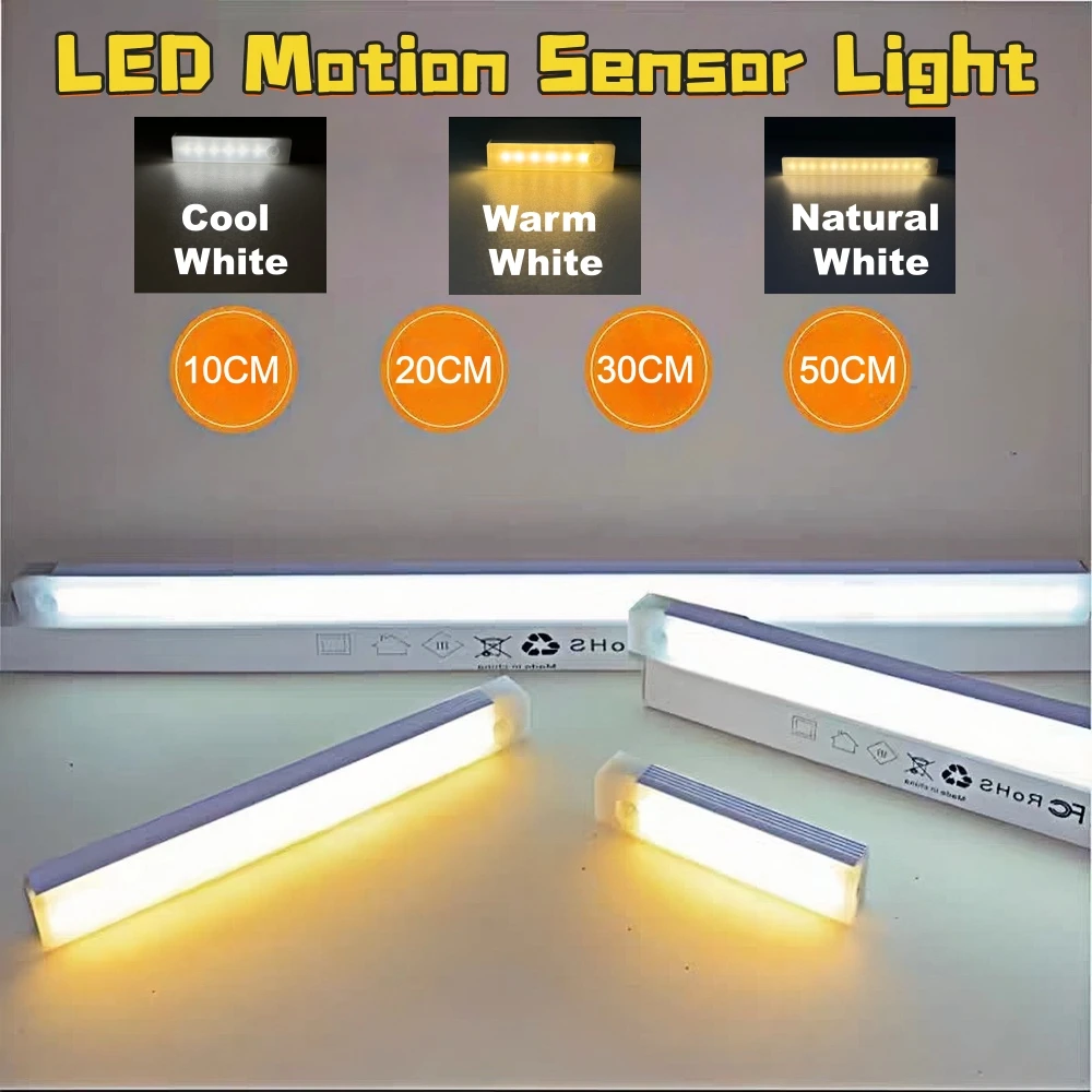 

Беспроводная светодиодная лампа с датчиком движения, перезаряжаемая через USB Type-C, ночник для кухни, шкафа, спальни, гардероба, освещения лестниц