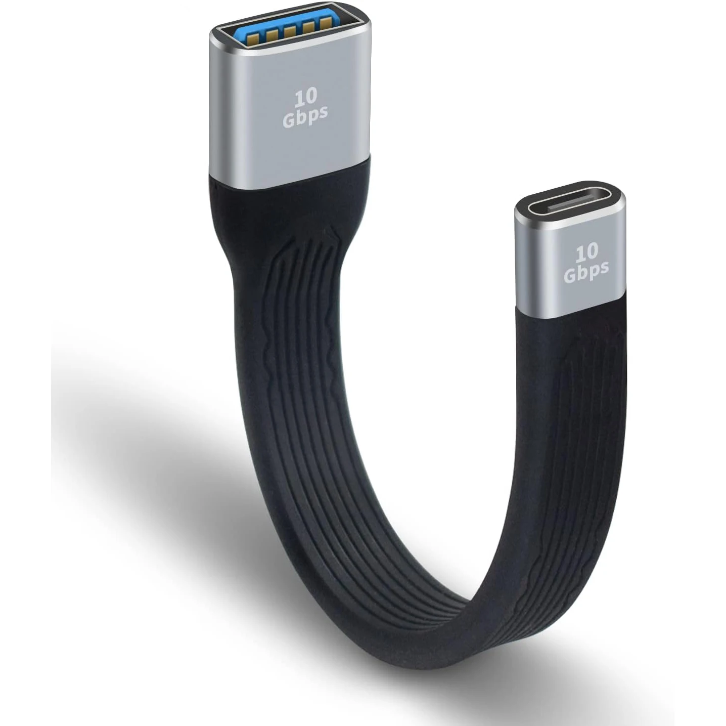 USB C fêmea para USB um adaptador fêmea, cabo de extensor plano macio para iPhone, MacBook, Power Bank, curto, 10Gbps