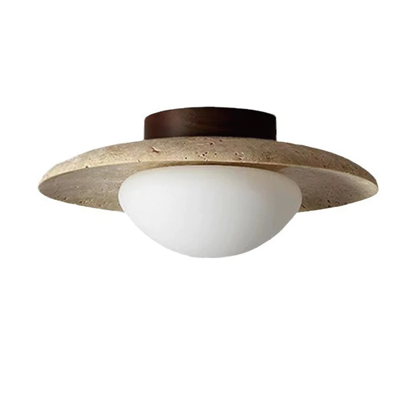Natuurlijke gele travertijn plafondlamp Wabi Sabi crèmekleurige veranda balkon kroonluchter verlichting huis slaapkamer decoratie Lampara techo - afbeelding 2