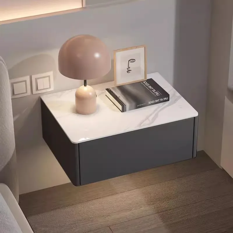 

Modern Style Creative Floating Nightstand 1 Drawer Bedside Table with Sintered Stone Top