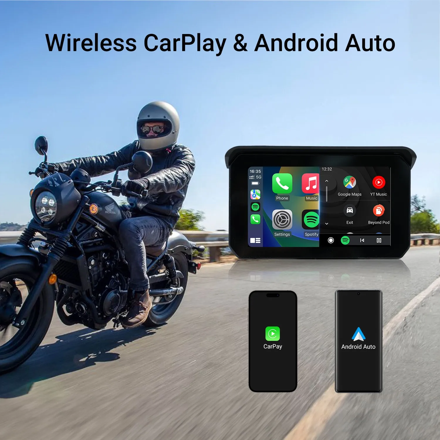 5 Inch Portable Navigation Motorcycle GPS Waterproof CarPlay Display Motorcycle Wireless Android Auto IPX7 Driving recorder TPMS