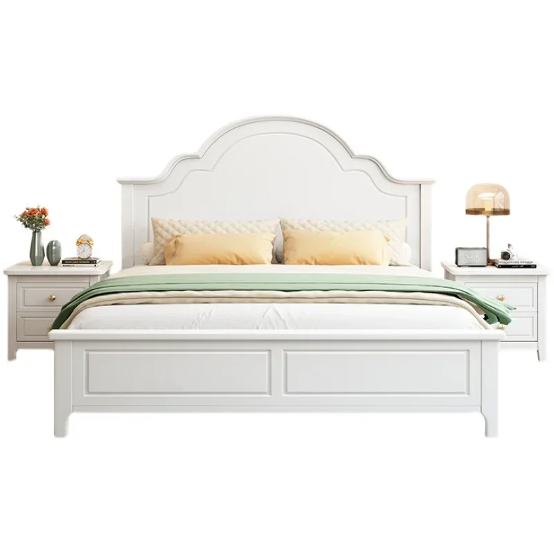 White all solid wood bed, modern simple American French cream style girl princess 1.5 meters double, single master and second be