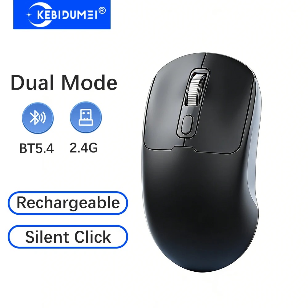 Mouse Bluetooth 5.4 KEBIDUMEI, Mouse Sem Fio 2.4G, Modo Duplo, Silencioso, Recarregável, Mouse Ergonômico para Laptop e Macbook