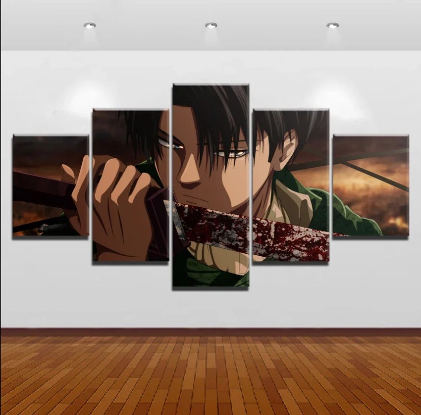 Unframe 5pcs Titan Blood Levi Ackerman Sword Pictures Wall Art Home Decor Poster Canvas HD Printed Paintings Home Decoration