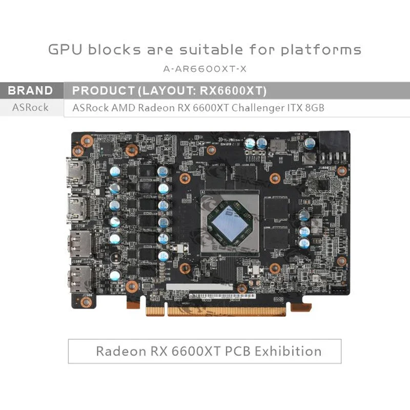 Bykski GPU Water Block Use ASRock AMD Radeon RX 6600XT Challenger ITX 8GB GPU Card / Three-layer Structure Design A-AR6600XT-X